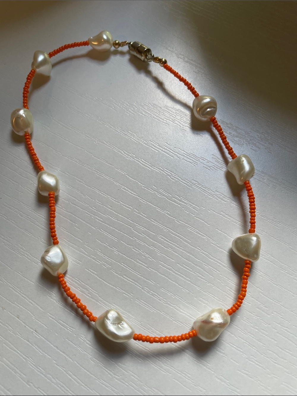 Pearl and Orange Bead Necklace - Elegant Women’s Jewelry